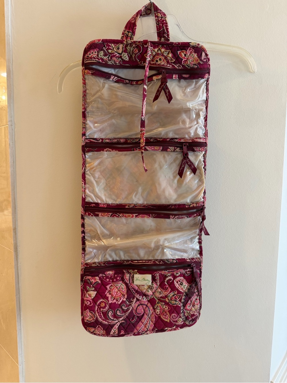 Vera Bradley Burgundy Floral Quilted Hanging Toiletry Organizer
